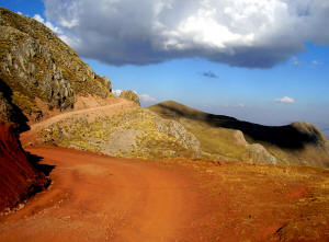 Photo of a dirt road along the edge of a steep mountain