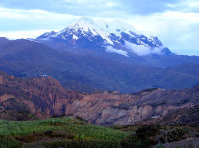 Photo of a distant snow-covered mountain