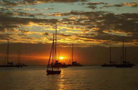 Sailboats at sunset