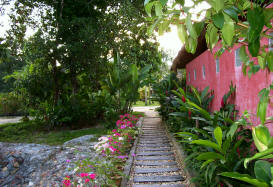 Garden walkway next to bath building
