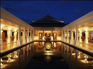 Reflecting pool in hotel courtyard